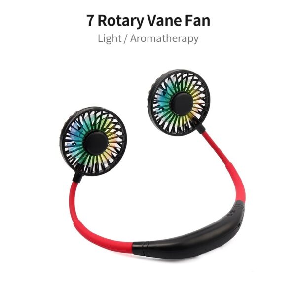 Mini Portable Hanging Neckband Fan USB Rechargeable Double Fans Air - Image 5