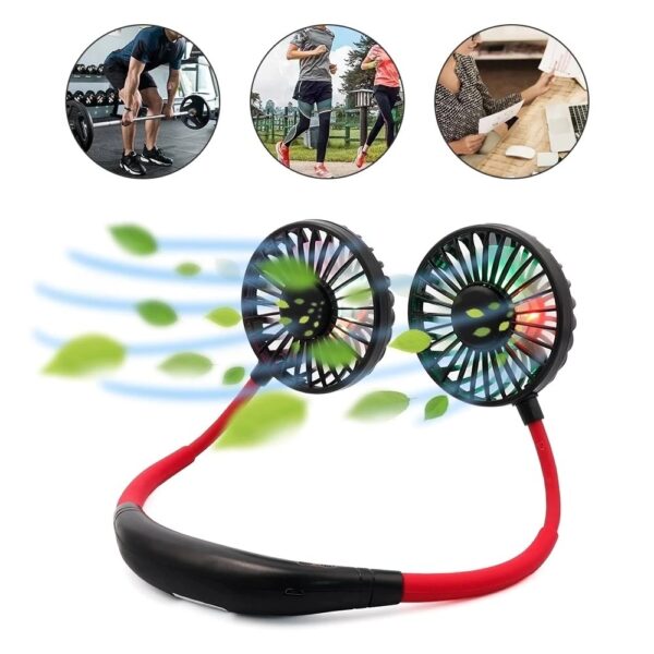 Mini Portable Hanging Neckband Fan USB Rechargeable Double Fans Air