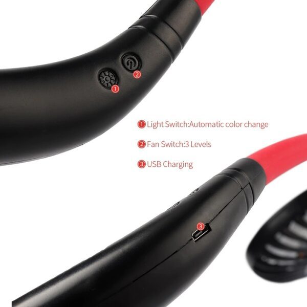Mini Portable Hanging Neckband Fan USB Rechargeable Double Fans Air - Image 4
