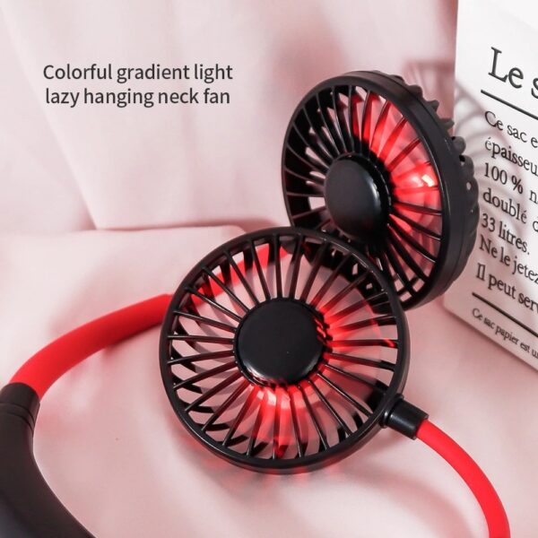Mini Portable Hanging Neckband Fan USB Rechargeable Double Fans Air - Image 3