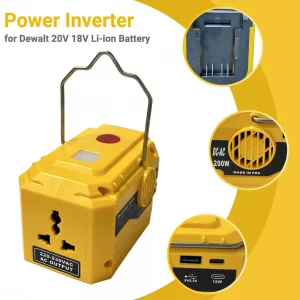 200W Power Inverter with LED Work Light for Dewalt 20V 18V Li-ion Battery