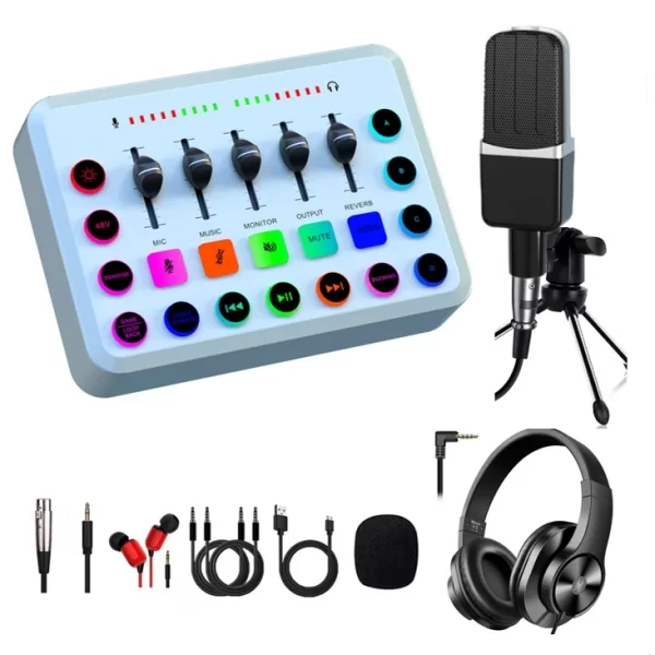 Podcast Equipment Bundle Audio Mixer Sound Board Console Desk System Interface with 48V Phantom Power DJ Mixer with Microphone