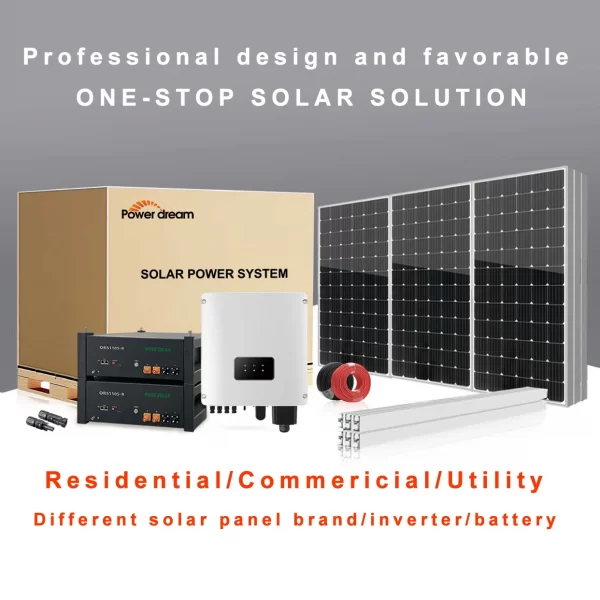 Power Dream Solar Energy System 5Kw 10Kva 12Kw 14Kw 20Kw Full Set Residential Home Complete Solar System