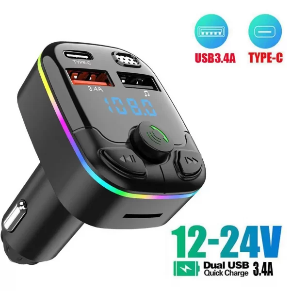 Wireless FM Transmitter Car Adapter Tourist USB Port Charger Laguna Cigarette Lighter MP3 Player Kit Handsfree 3.4A Fast Charging